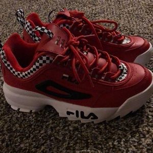 Red Checkered Fila Sneakers